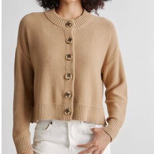 Quince Beige Button-Front Cropped Cardigan